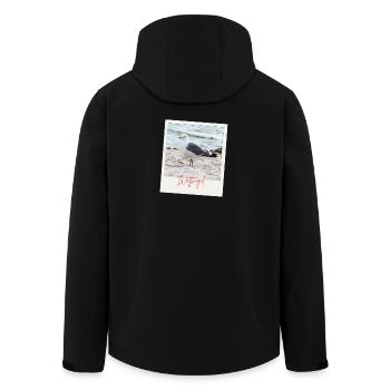 Foto Nordsee Möwe Wattvogel mit Schrift  - Recycelte Männer Softshell-Jacke von Stanley/Stella - Schwarz - Hinten - AI Model Male 185 light (185cm)