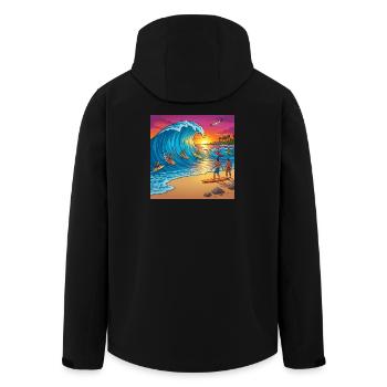 Welle beim Sonnenuntergang - Recycelte Männer Softshell-Jacke von Stanley/Stella - Schwarz - Hinten - AI Model Male 185 light (185cm)