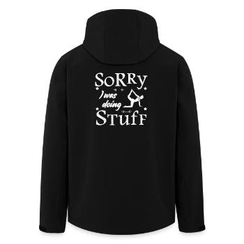 Sorry, I was doing stuff - Yoga - Men’s Recycled Softshell Jacket by Stanley/Stella - black - Back - AI Model Male 185 light (185cm)