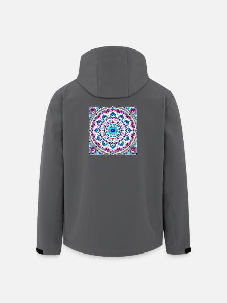 Mandala Orbital Bleu-Rose - Veste softshell homme en polyester recyclé Stanley/Stella - noir