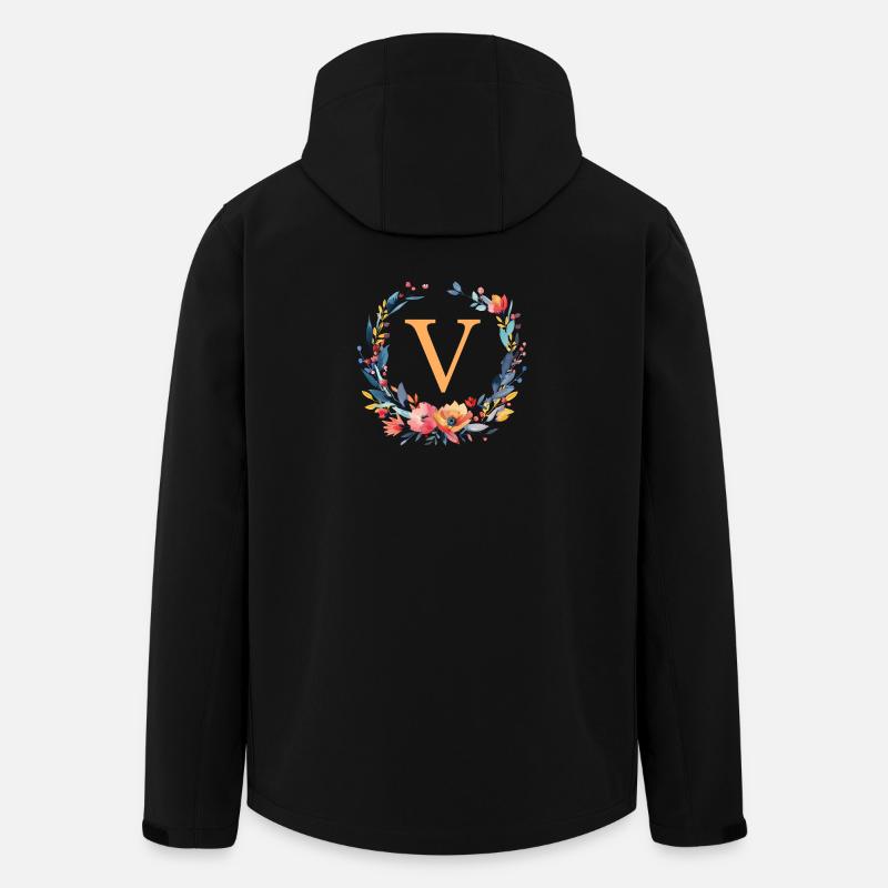 V Monogram, Flower Wreath, Personalizable - Men’s Recycled Softshell Jacket by Stanley/Stella - black