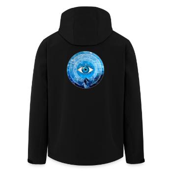 Mystic Blue Eye Mandala with Whale and Jellyfish - Men’s Recycled Softshell Jacket by Stanley/Stella - black - Back - AI Model Male 185 light (185cm)