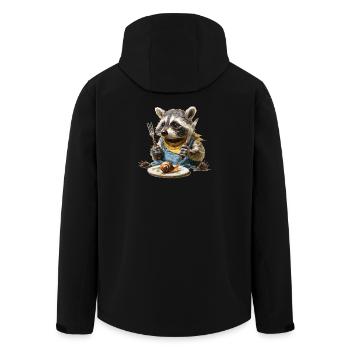 Raccoon chef with fork and knife - Men’s Recycled Softshell Jacket by Stanley/Stella - black - Back - AI Model Male 185 light (185cm)