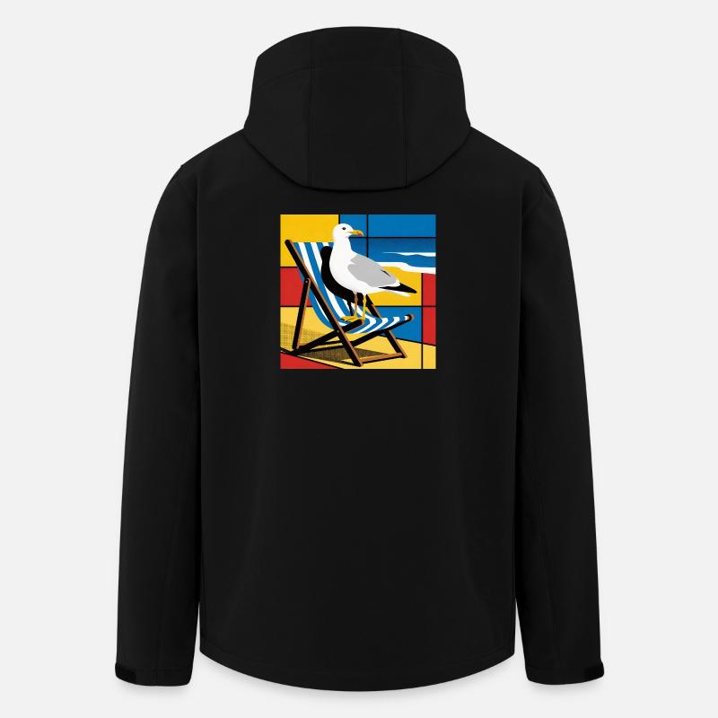 Seemöwe auf Strandstuhl Popkunst - Recycelte Männer Softshell-Jacke von Stanley/Stella - Schwarz