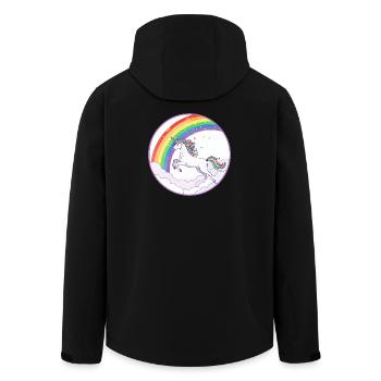 Regenbogen Einhorn über Wolken Herzchen Motiv - Recycelte Männer Softshell-Jacke von Stanley/Stella - Schwarz - Hinten - AI Model Male 185 light (185cm)