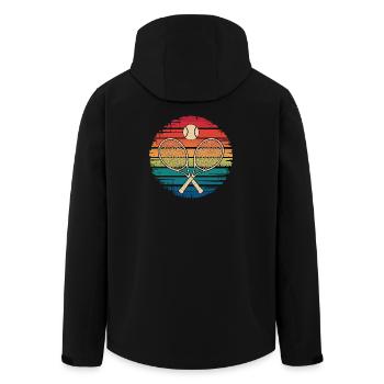 Retro tennis with crossed tennis rackets and - Men’s Recycled Softshell Jacket by Stanley/Stella - black - Back - AI Model Male 185 light (185cm)