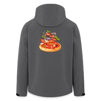 Pizza with salami and vegetables illustration - Men’s Recycled Softshell Jacket by Stanley/Stella - black - Back - AI Model Male 185 light (185cm)