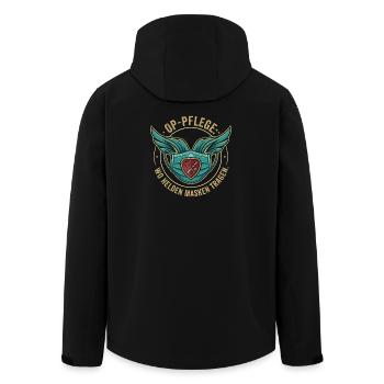 OP-Pflege Helden - Retro Design für Pflegekräfte - Recycelte Männer Softshell-Jacke von Stanley/Stella - Schwarz - Hinten - AI Model Male 185 light (185cm)