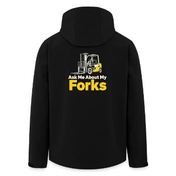 Frag mich nach Gabeln | Gabelstapler Humor - Recycelte Männer Softshell-Jacke von Stanley/Stella - Schwarz - Hinten - AI Model Male 185 light (185cm)