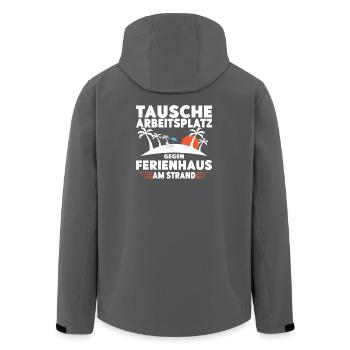 Tausche Arbeitsplatz gegen Ferienhaus am Strand! - Recycelte Männer Softshell-Jacke von Stanley/Stella - Anthrazit - Hinten - AI Model Male 185 light (185cm)