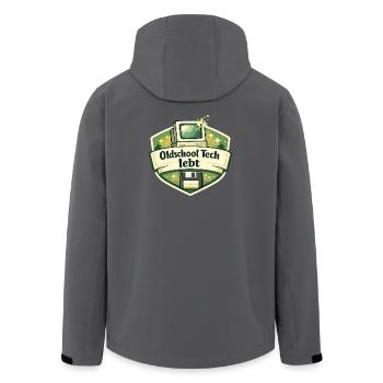 Oldschool Tech lebt - Recycelte Männer Softshell-Jacke von Stanley/Stella - Schwarz - Hinten - AI Model Male 185 light (185cm)
