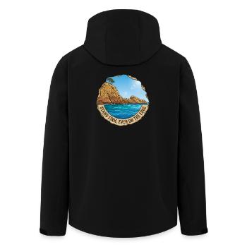 Illustration of landscape with cliff and sea - Men’s Recycled Softshell Jacket by Stanley/Stella - black - Back - AI Model Male 185 light (185cm)