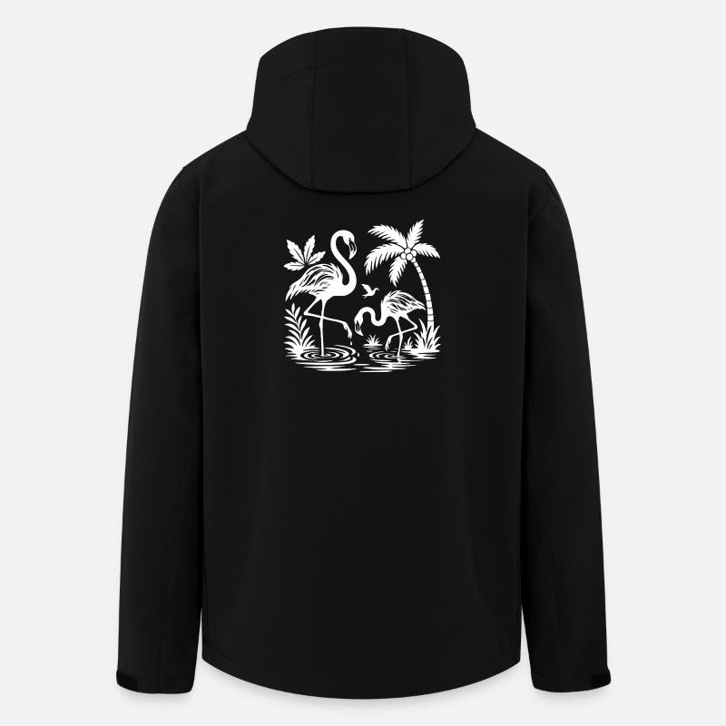 Tropical Flamingo and Palm Scene - Men’s Recycled Softshell Jacket by Stanley/Stella - black