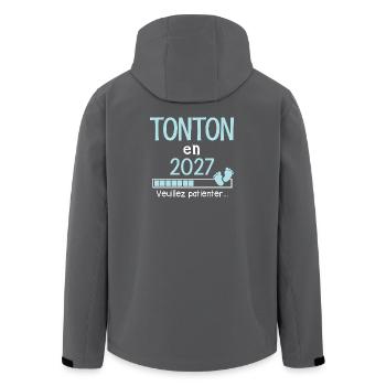 Tonton en 2027 Cadeau Annonce Grossesse humour - Veste softshell homme en polyester recyclé Stanley/Stella - noir - Dos - AI Model Male 185 light (185cm)