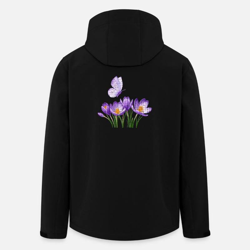 Lila Krokusse & Schmetterling: Gitter-Design - Recycelte Männer Softshell-Jacke von Stanley/Stella - Schwarz