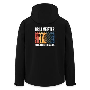 Ehemann Papa Grillmeister Held Vatertag BBQ  - Recycelte Männer Softshell-Jacke von Stanley/Stella - Schwarz - Hinten - AI Model Male 185 light (185cm)