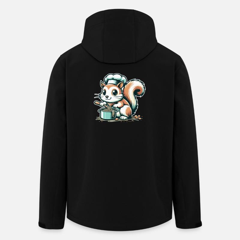 Cute cartoon squirrel cooking spaghetti - Men’s Recycled Softshell Jacket by Stanley/Stella - black