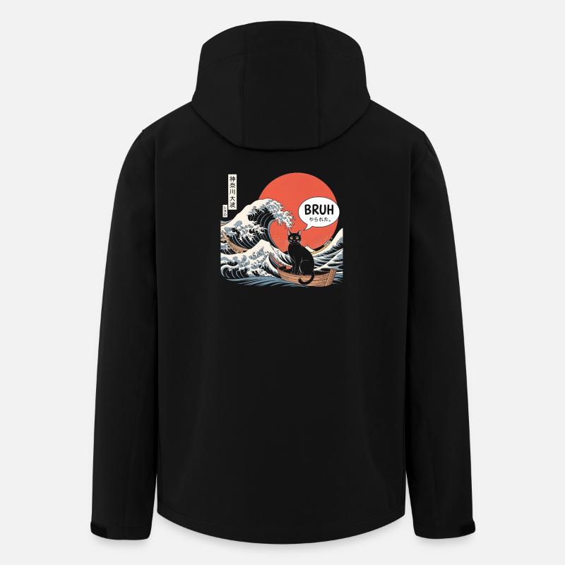 Bruh Cat Japanische Wellenästhetik - Recycelte Männer Softshell-Jacke von Stanley/Stella - Schwarz