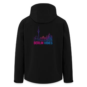 Berlin Vibes Neon Skyline Silhouette Stadt  - Recycelte Männer Softshell-Jacke von Stanley/Stella - Schwarz - Hinten - AI Model Male 185 light (185cm)