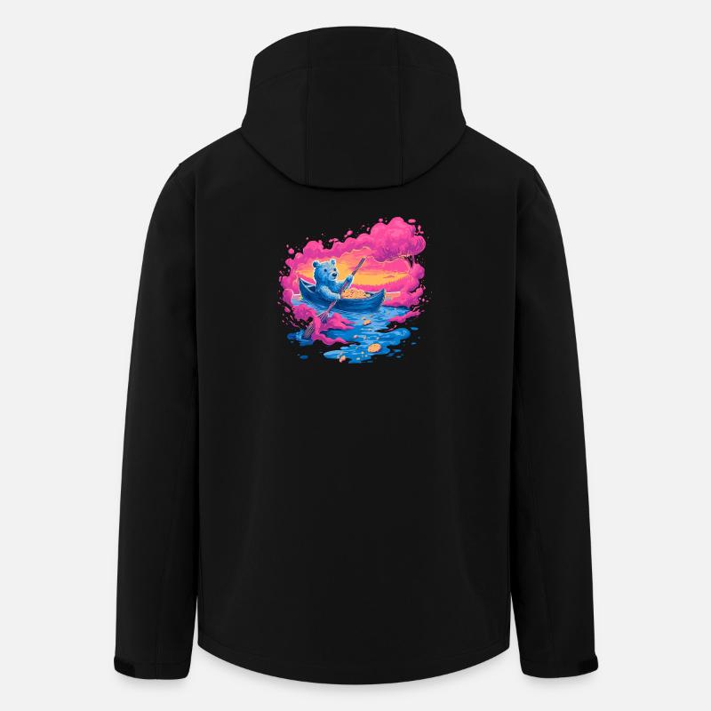 Neonbär im pinken Sonnenuntergangskanu - Recycelte Männer Softshell-Jacke von Stanley/Stella - Schwarz