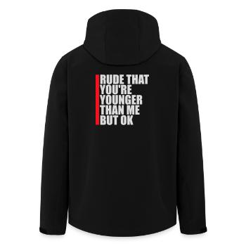 C’est impoli que tu sois plus jeune que moi mais d’accord. Anniversaire - Veste softshell homme en polyester recyclé Stanley/Stella - noir - Dos - AI Model Male 185 light (185cm)