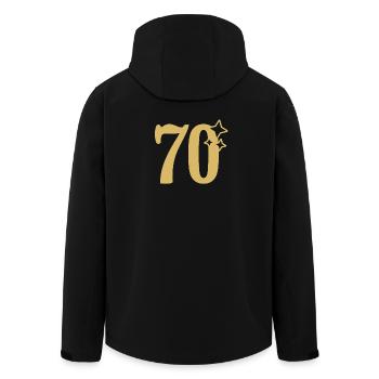 70th Birthday 70th Anniversary Gold Star - Men’s Recycled Softshell Jacket by Stanley/Stella - black - Back - AI Model Male 185 light (185cm)