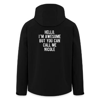 Hallo, mir geht's großartig, nenn mich Nicole, lustiges Zitat. - Recycelte Männer Softshell-Jacke von Stanley/Stella - Schwarz - Hinten - AI Model Male 185 light (185cm)
