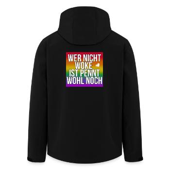 Wer nicht Woke ist pennt wohl noch - Recycelte Männer Softshell-Jacke von Stanley/Stella - Schwarz - Hinten - AI Model Male 185 light (185cm)