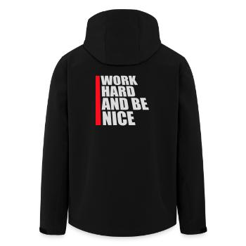 Zitat Work Hard Be Nice Motivation Positiver Geist - Recycelte Männer Softshell-Jacke von Stanley/Stella - Schwarz - Hinten - AI Model Male 185 light (185cm)