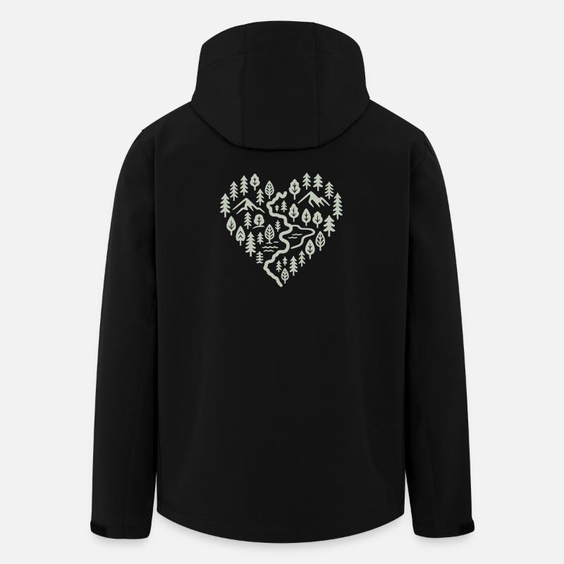 Herz mit Berg- und Waldlandschaft - Recycelte Männer Softshell-Jacke von Stanley/Stella - Schwarz