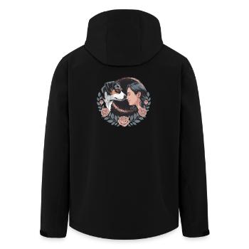 Frau Und Hund Nase An Nase Mit Rosenkranz - Recycelte Männer Softshell-Jacke von Stanley/Stella - Schwarz - Hinten - AI Model Male 185 light (185cm)