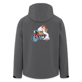 Mariée sur une moto. Cadeau de mariage pour motard - Veste softshell homme en polyester recyclé Stanley/Stella - noir - Dos - AI Model Male 185 light (185cm)