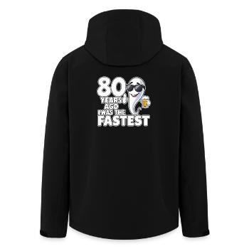Il y a 80 ans, l’anniversaire le plus rapide et drôle - Veste softshell homme en polyester recyclé Stanley/Stella - noir - Dos - AI Model Male 185 light (185cm)