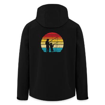 Sunset Fishing Silhouette: Father & Child - Men’s Recycled Softshell Jacket by Stanley/Stella - black - Back - AI Model Male 185 light (185cm)