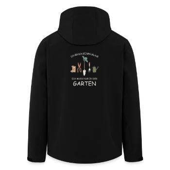 Garten Spruch, muss nur in den Garten, Rentner - Recycelte Männer Softshell-Jacke von Stanley/Stella - Schwarz - Hinten - AI Model Male 185 light (185cm)