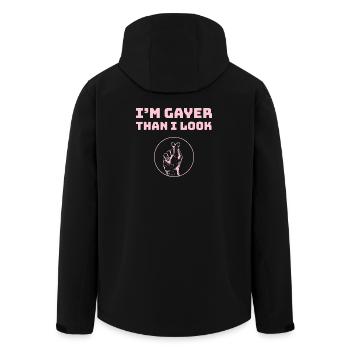 Je suis plus gay que j’en ai l’air - motif Amour du cœur - rose - Veste softshell homme en polyester recyclé Stanley/Stella - noir - Dos - AI Model Male 185 light (185cm)