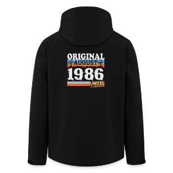 Vintage August 1986 Vintage Retro Birthday - Men’s Recycled Softshell Jacket by Stanley/Stella - black - Back - AI Model Male 185 light (185cm)