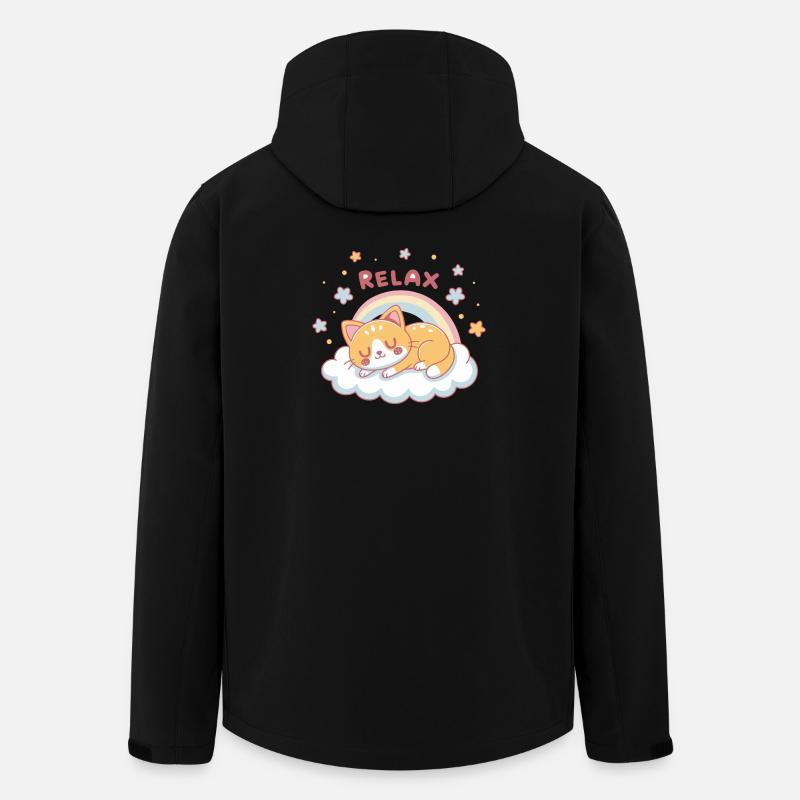 Relaxed Kitten Rainbow on Cloud - Men’s Recycled Softshell Jacket by Stanley/Stella - black