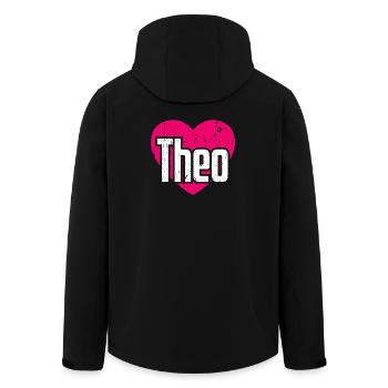 I Love Theo Pink Heart I Love Theo - Men’s Recycled Softshell Jacket by Stanley/Stella - black - Back - AI Model Male 185 light (185cm)