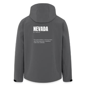 Dualité du Nevada : Typographie audacieuse Imprimé - Veste softshell homme en polyester recyclé Stanley/Stella - charbon - Dos - AI Model Male 185 light (185cm)