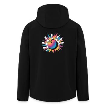  Bowling Ball Strike Mit Bunter Explosion Und Pins - Recycelte Männer Softshell-Jacke von Stanley/Stella - Schwarz - Hinten - AI Model Male 185 light (185cm)