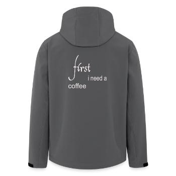 First I Need a Coffee Design - Recycelte Männer Softshell-Jacke von Stanley/Stella - Schwarz - Hinten - AI Model Male 185 light (185cm)