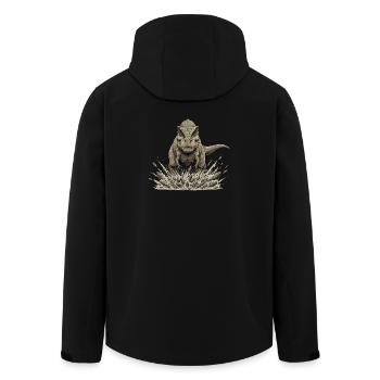 Un T-rex jaillit du sol - Veste softshell homme en polyester recyclé Stanley/Stella - noir - Dos - AI Model Male 185 light (185cm)