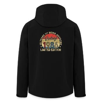 Vintage 40 Birthday Decorations  40yr 1986  - Men’s Recycled Softshell Jacket by Stanley/Stella - black - Back - AI Model Male 185 light (185cm)