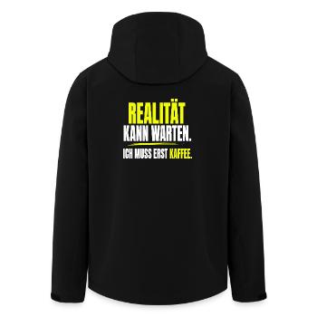 Realität kann warten, ich muss erst Kaffee - Recycelte Männer Softshell-Jacke von Stanley/Stella - Schwarz - Hinten - AI Model Male 185 light (185cm)