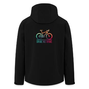 Explore Ride Repeat - ein Projekt für den Radfahrer - Recycelte Männer Softshell-Jacke von Stanley/Stella - Schwarz - Hinten - AI Model Male 185 light (185cm)