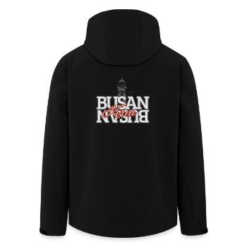 Conception typographique du phare de Busan, Corée - Veste softshell homme en polyester recyclé Stanley/Stella - noir - Dos - AI Model Male 185 light (185cm)