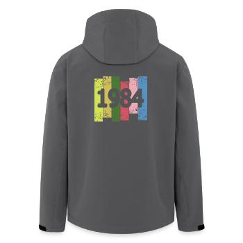 Lustig 1984 - Recycelte Männer Softshell-Jacke von Stanley/Stella - Schwarz - Hinten - AI Model Male 185 light (185cm)