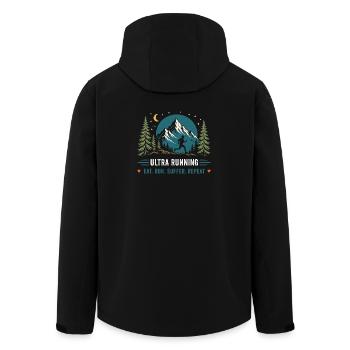 Ultra-Laufen. Iss. Lauf. Leide. Wiederholen Sie sich - Recycelte Männer Softshell-Jacke von Stanley/Stella - Schwarz - Hinten - AI Model Male 185 light (185cm)
