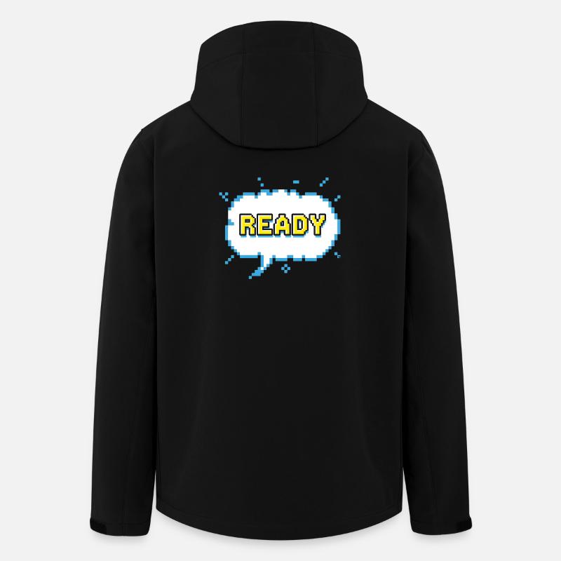 READY lettering in pixel comic look - Men’s Recycled Softshell Jacket by Stanley/Stella - black